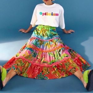 FARM Rio Ombre Forest Tiered Midi Skirt 2022 Spring Summer XL